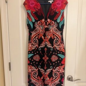 New York & Company Vibrant Paisley Midi Bodycon Dress